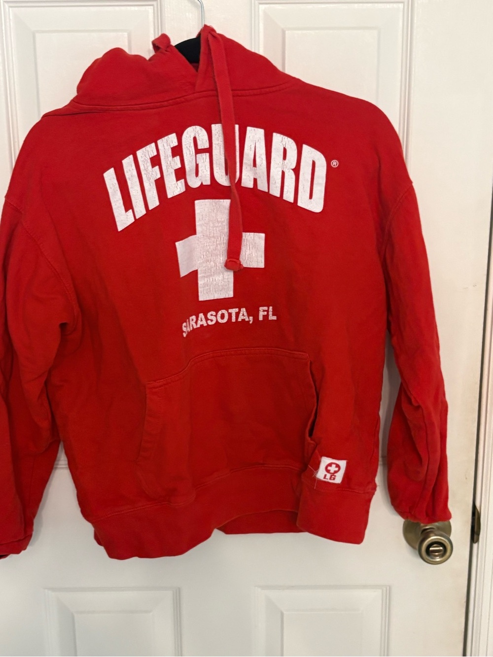 Lifeguard Sarasota FL Red Hoodie Sweatshirt Beach Pullover Graphic Medium